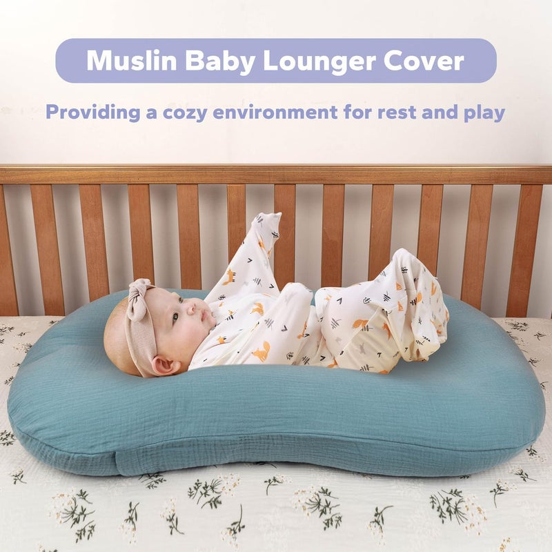FUNUPUP Muslin Baby Lounger Cover Compatible with Snuggle Me Lounger, Infant Lounger Pillow Cover for Newborn, Removable Newborn Lounger Cover for Boys and Girls, Only Cover, Grey & Blue - Image 5
